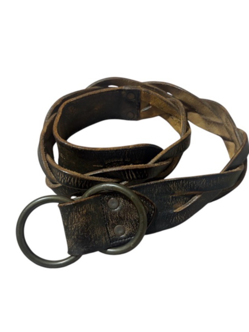 Ralph Lauren Brown Double R Distressed Braided Leather Belt
